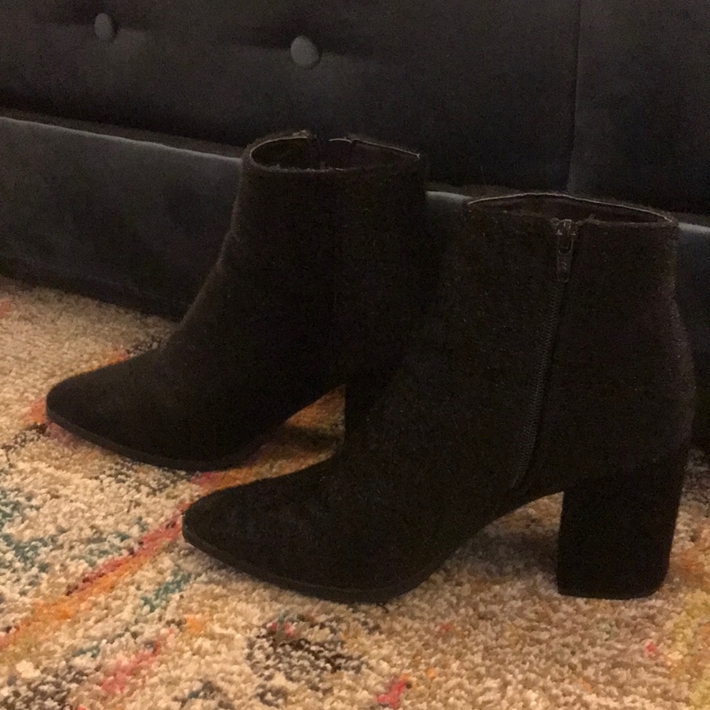 Black Faux Short Fur Booties
